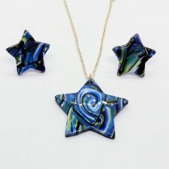 Starry night. Van Gough inspired swirly star pendant and earring set