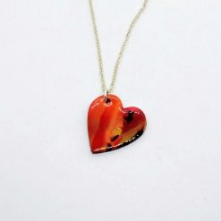 handmade polymer clay heart pendant in red, orange and yellow