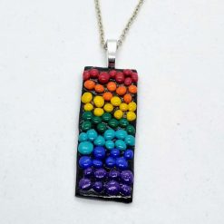 handmade polymer clay rainbow pebbles long pendant
