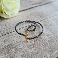 Blue and gold wire wrapped bangle and ring