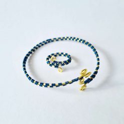 Blue and gold wire wrapped bangle and ring 2 Blue and gold wire wrapped bangle and ring 2
