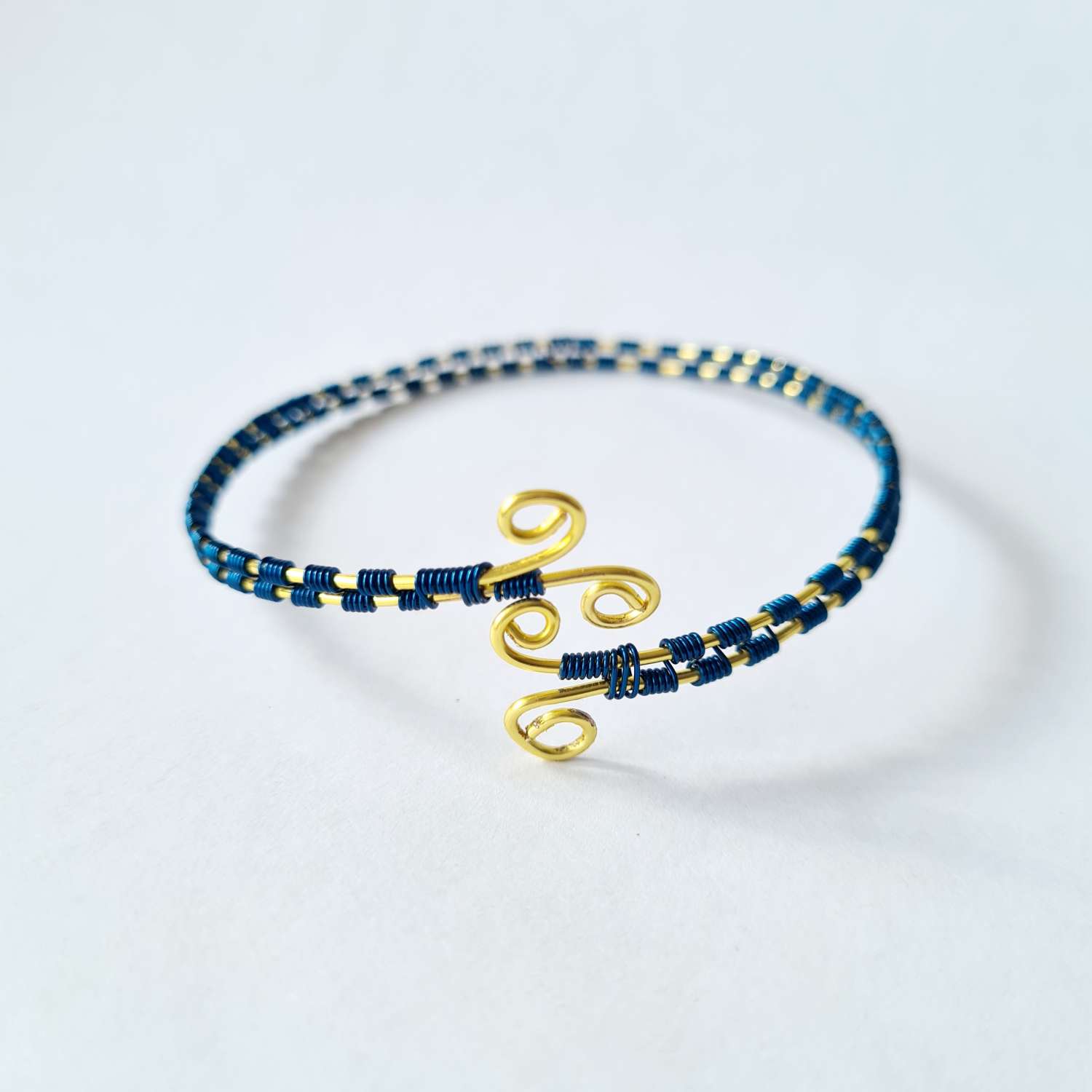 Blue and gold wire wrapped bangle and ring Blue and gold wire wrapped bangle and ring