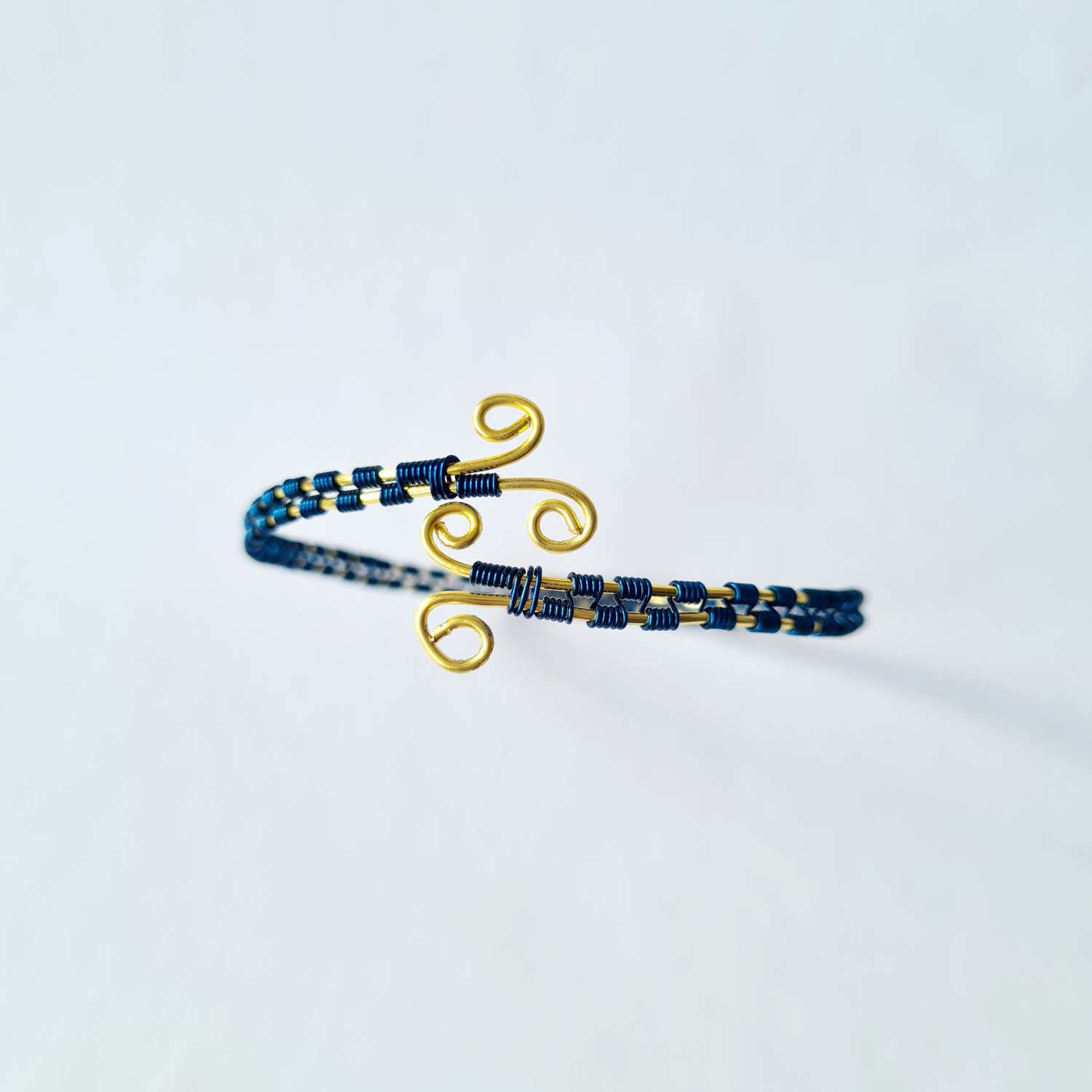 Blue and gold wire wrapped bangle and ring Blue and gold wire wrapped bangle and ring