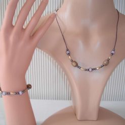Purple Antique Gold Necklace & Bracelet Set