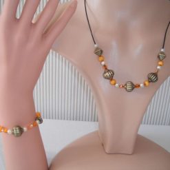 Orange Cream Antique Gold Necklace & Bracelet Set