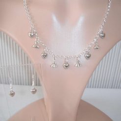 Silver Plated Hearts Flowers Necklace & Earring Set