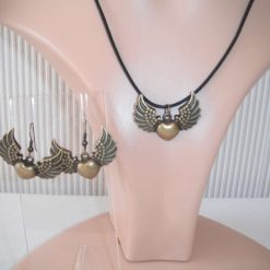 Heart Angel Wings Necklace & Earring Set