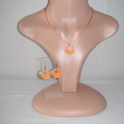 Orange Wooden Disc Necklace & Earring Set