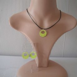 Yellow Wooden Disc Necklace & Earring Set