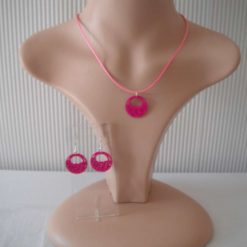 Pink Wooden Disc Necklace & Earring Set
