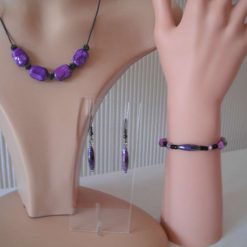 Purple Opaque Black Necklace Bracelet & Earring Set
