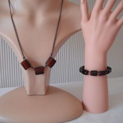 Dark Amber Tied Chunky Necklace & Bracelet Set
