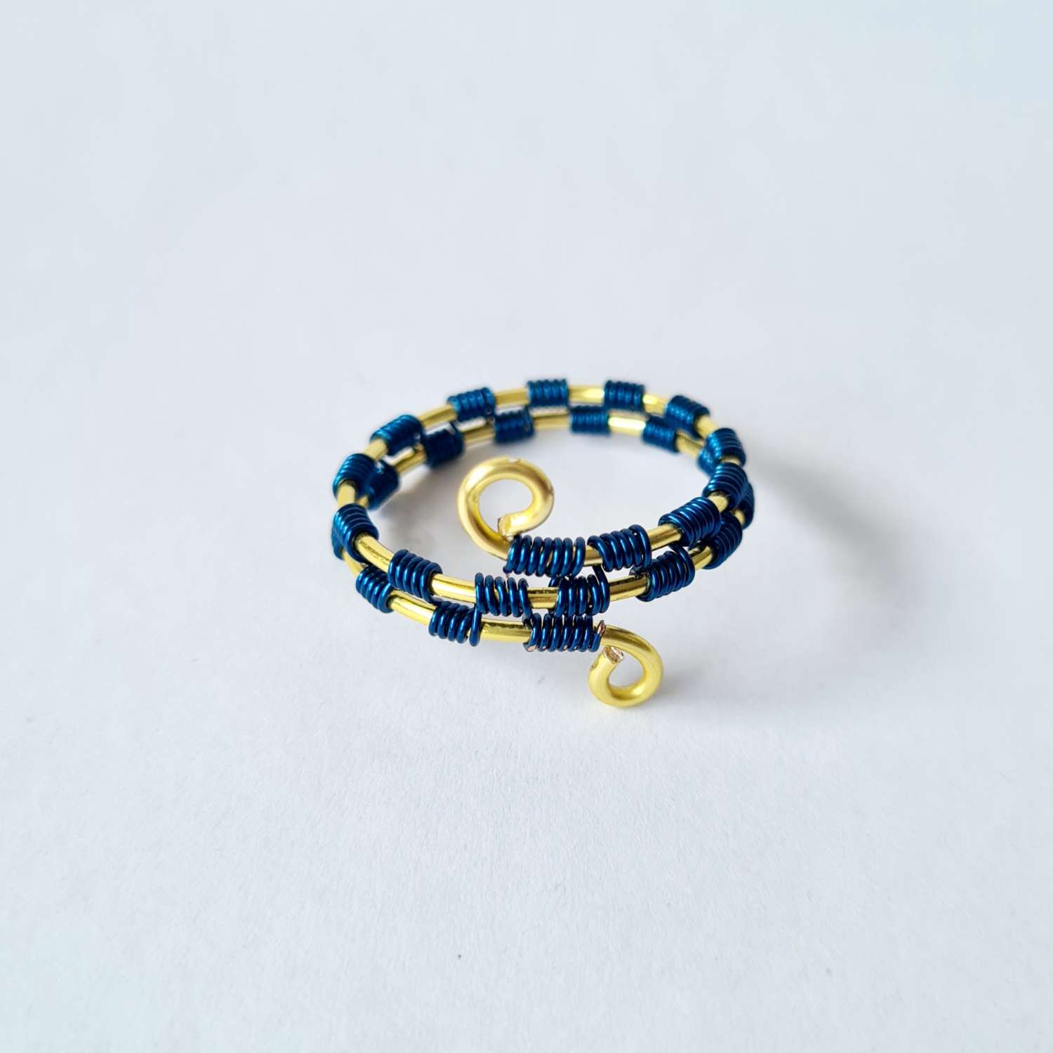 Blue and gold wire wrapped bangle and ring Blue and gold wire wrapped bangle and ring