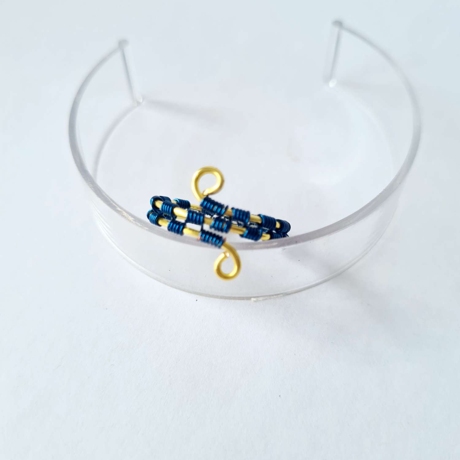 Blue and gold wire wrapped bangle and ring Blue and gold wire wrapped bangle and ring