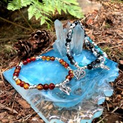 Heart charm, crackle glass beaded bracelet