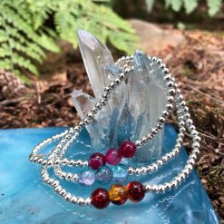 Crackle glass stackable silver plated bead bracelet