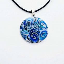 Swirly sea. swirly round pendant in blue and silver