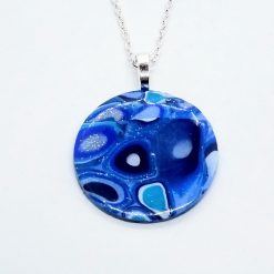 Klimt inspired blue round pendant in blue, turquoise and silver