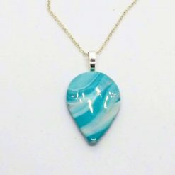 swirly teardrop pendant in turquoise blue, white and silver