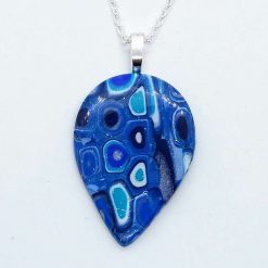 Klimt inspired blue teardrop pendant in blue and silver