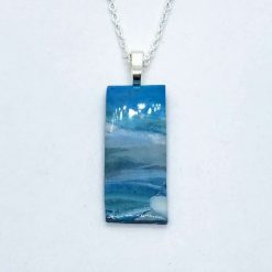 Sea shore. polymer clay long pendant in seaside shades or blue