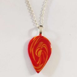 Beautiful polymer clay teardrop pendant in red and orange