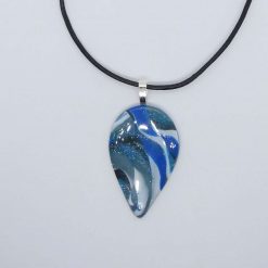 Blue waves. Swirly blue teardrop pendant in blue, silver and white 3