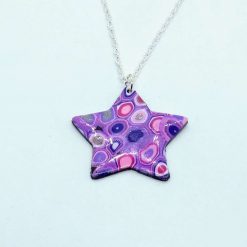 Klimt inspired star pendant in lilac, purple and pink