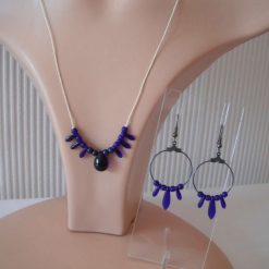 Cobalt Tooth/Droplet Necklace Bracelet & Earring Set