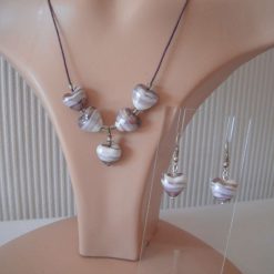 Purple White Heart Necklace & Earring Set
