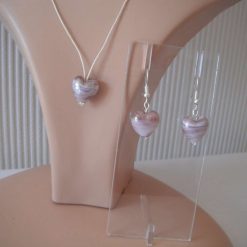 Purple White Heart Necklace & Earring Set