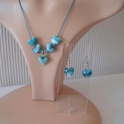 Teal White Heart Necklace & Earring Set