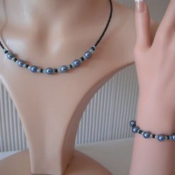 Blue Black Necklace & Bracelet Set