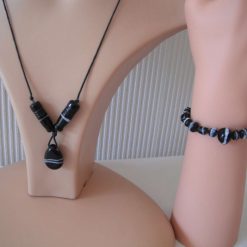 Black white stripy Necklace & Bracelet Set