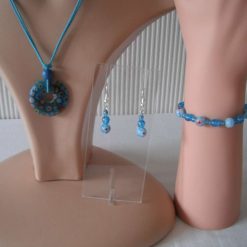 Blue Flower Disc Necklace Bracelet & Earring Set