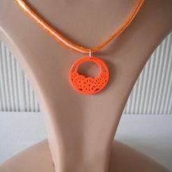 Orange Wooden Disc Necklace