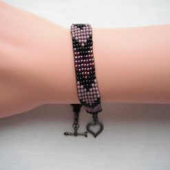 Black & Mauve Loom Beaded Bracelet