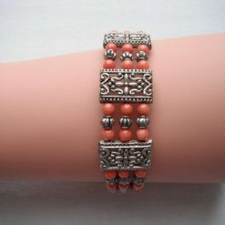 Orange & Antique Silver Triple Bar Bracelet