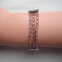 Mauve & Antique Silver Triple Bar Bracelet