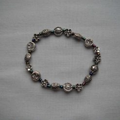 Antique Silver Flower Sun & Moon Bead Bracelet
