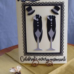 Z SOLD : Bride & Bride Champagne Flute, LGBT Wedding Card