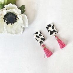 Cow Print Tassle Earrings
