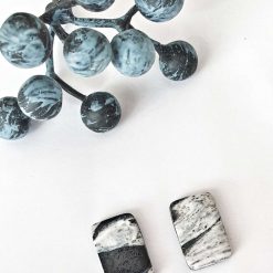 Marble black and white rectangle studs