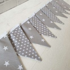 Grey and White Star Mixed Bunting, 100% cotton, Grey Bunting, Large & Small Star Bunting, Garland, Fabric Bunting, Kids Bunting, 2.5m