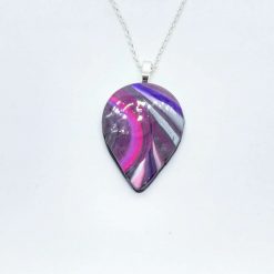Swirly teardrop pendant in bright purple,pink silver and black 1
