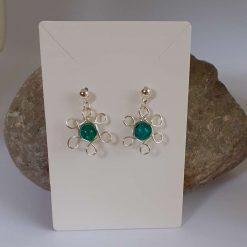 Green Flower Drop Stud Earrings