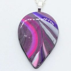 Swirly teardrop pendant in bright purple,pink silver and black 2