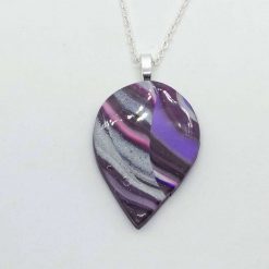 Swirly teardrop pendant in purple,pink silver and black