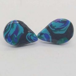Handmade sky blue and pink polymer clay teardrop earrings