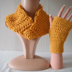 Mustard Infinity Scarf & Wrist Warmers